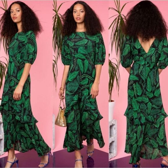 NWOT Rixo Cheryl Cuba Palm Maxi with Frill Hem Small - Picture 5 of 7